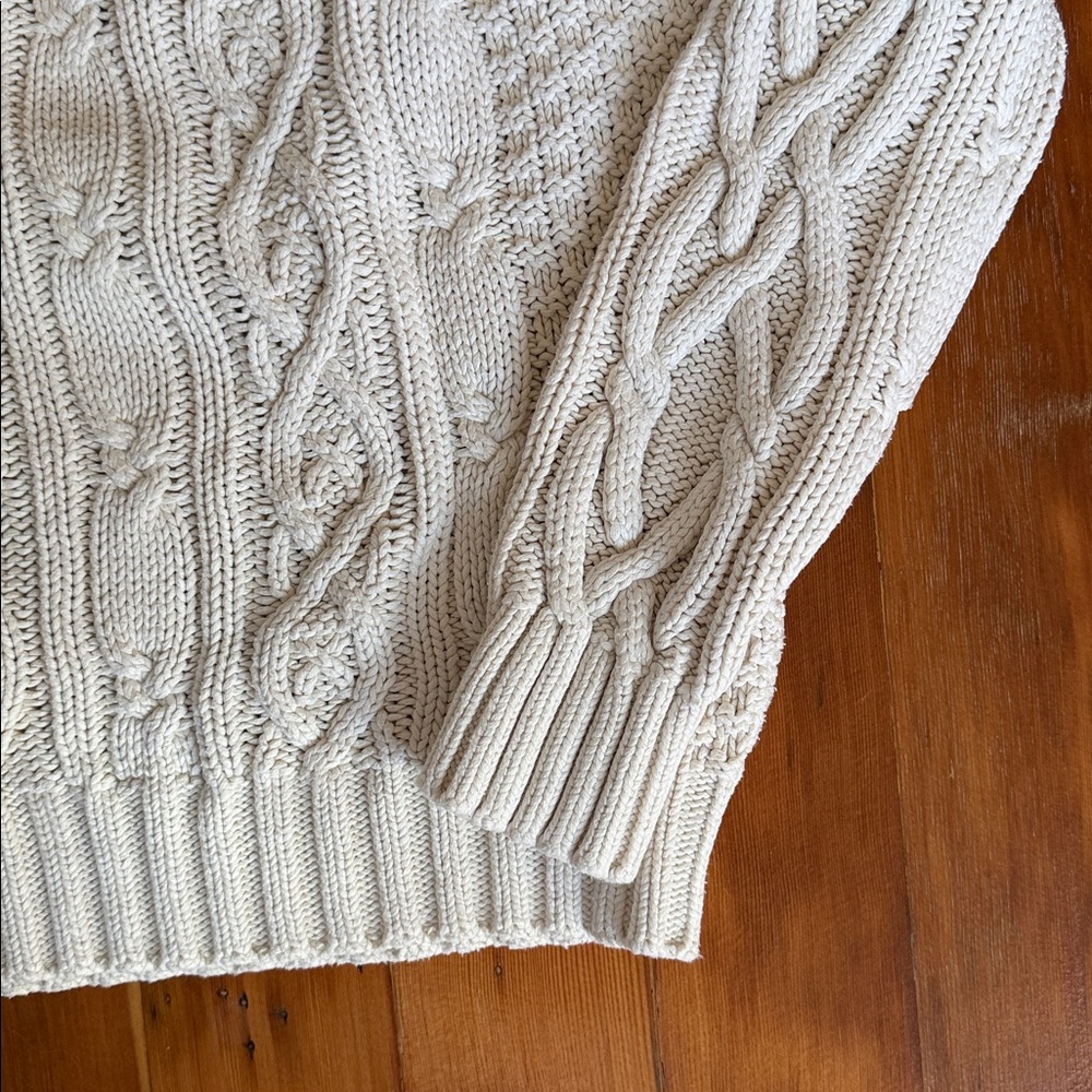 ⬇️⭐️ Lands' End Cream Cable Knit Sweater 100% Cotton Size XL - Picture 4 of 6